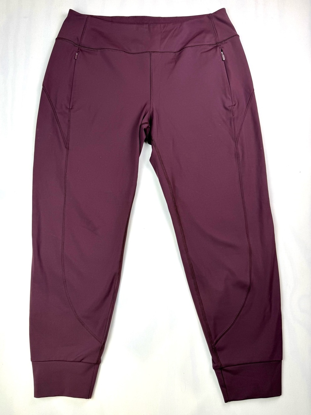 Athleta Rainier Jogger Pants Burgundy Fleece Lined High Rise Zip Pocket Large